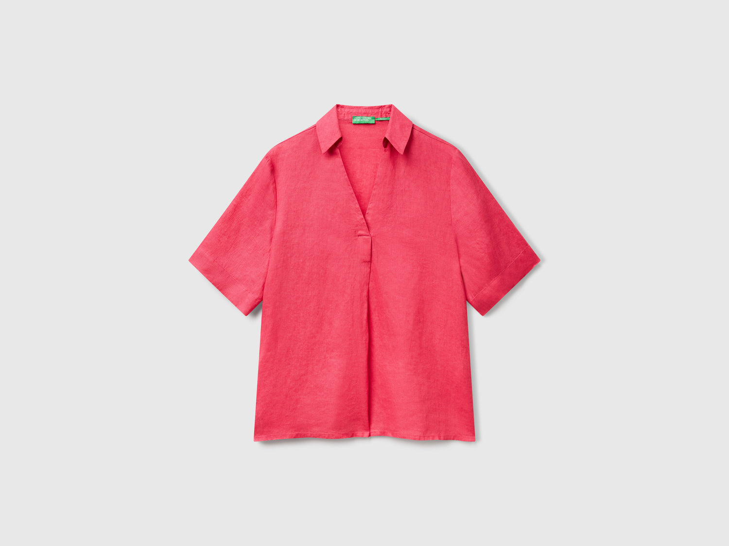 Blusa manica corta in puro lino da donna fragola | Benetton Outlet