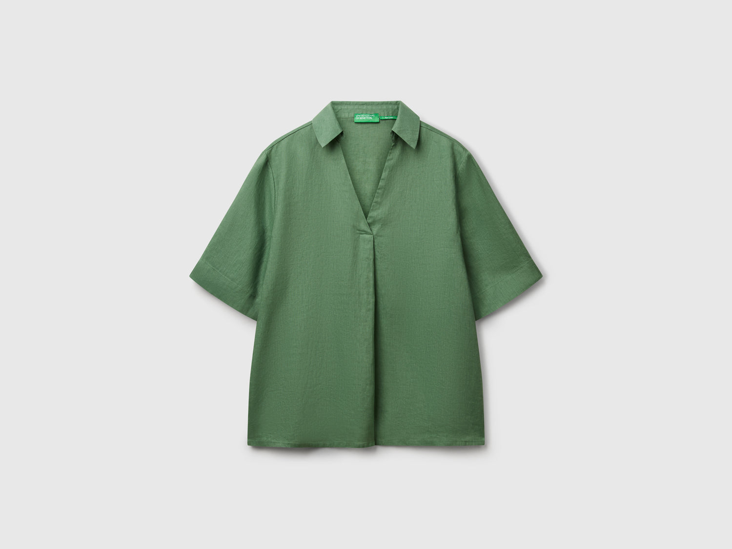 Blusa manica corta in puro lino da donna verde | Benetton Outlet