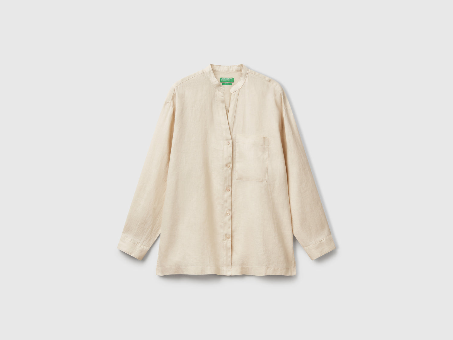 Camicia over in puro lino da donna beige | Benetton Outlet