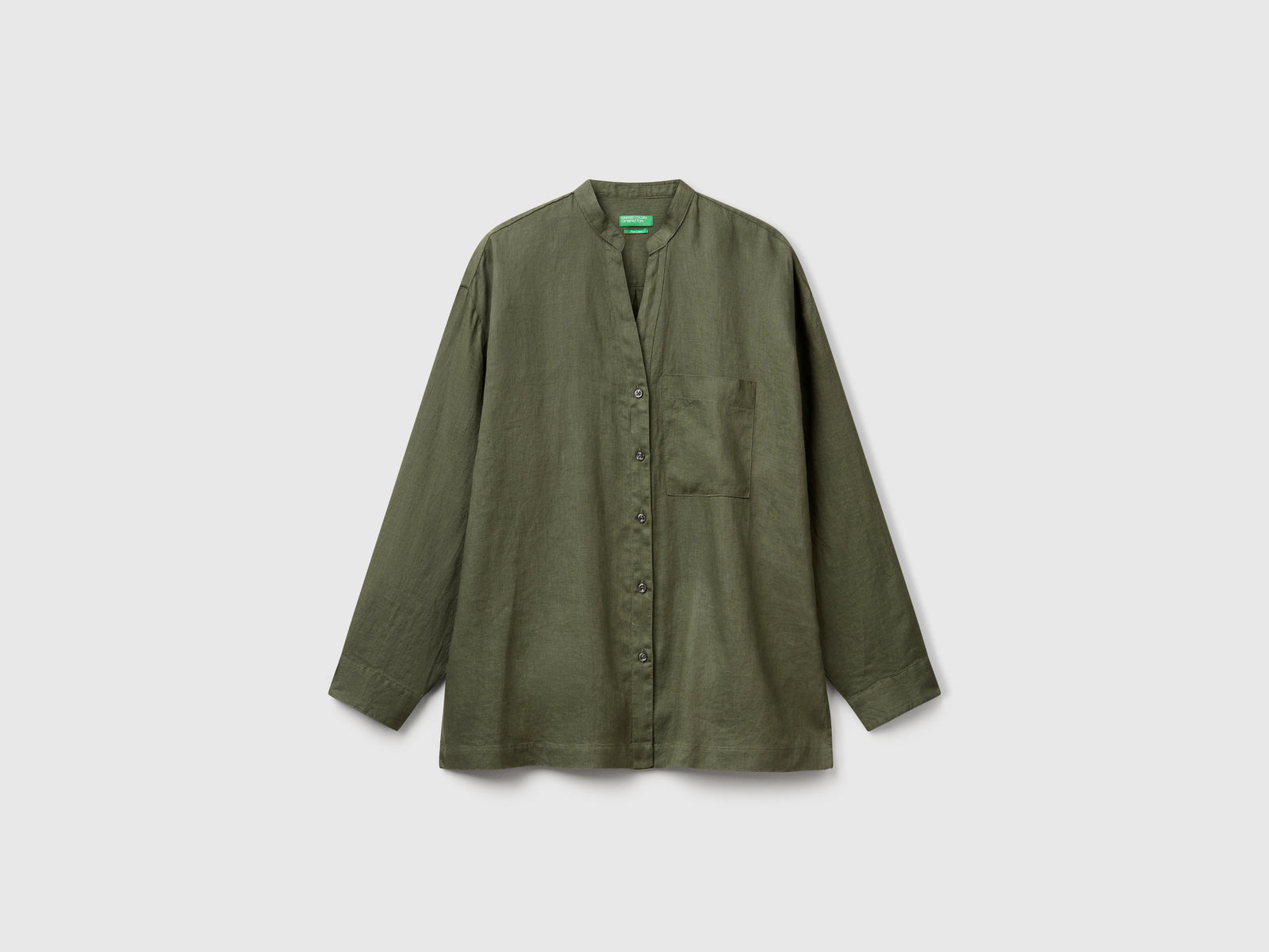 Camicia over in puro lino da donna verde militare | Benetton Outlet
