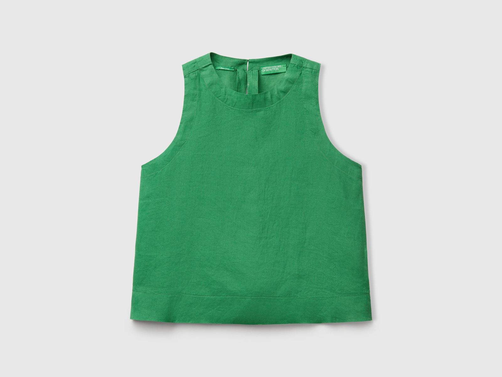 Top smanicato in puro lino da donna verde | Benetton Outlet