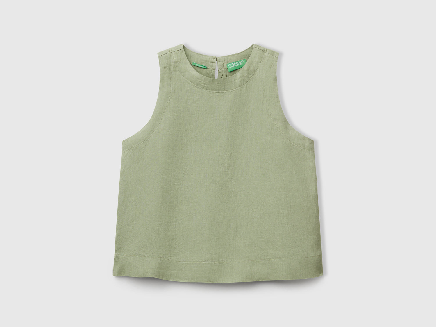 Top smanicato in puro lino da donna verde oliva | Benetton Outlet