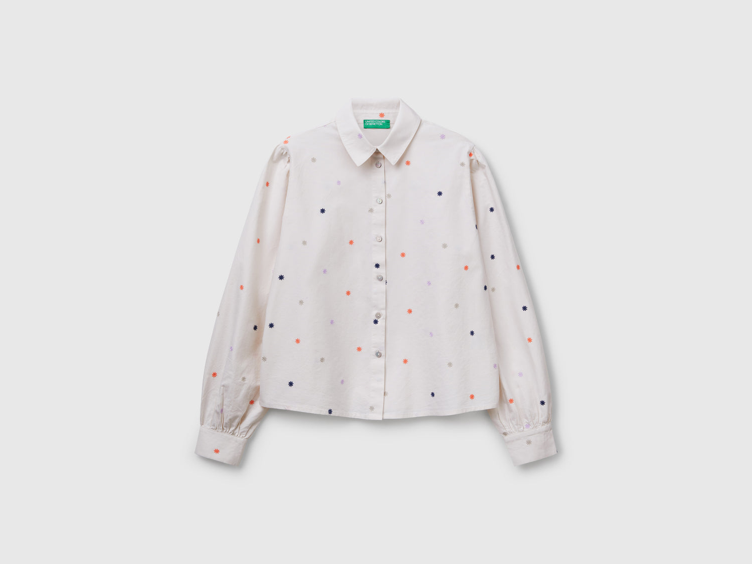 Camicia con ricamo fiori da donna bianco panna | Benetton Outlet