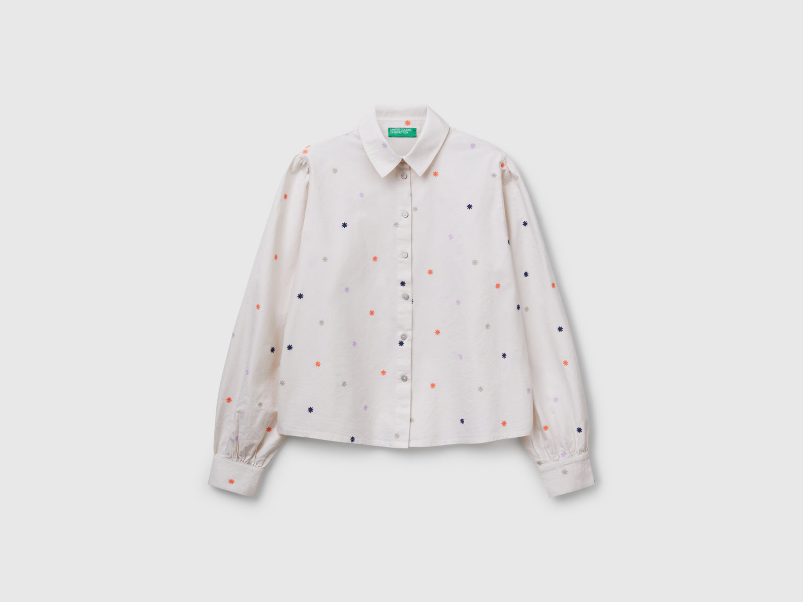 Camicia con ricamo fiori da donna bianco panna | Benetton Outlet