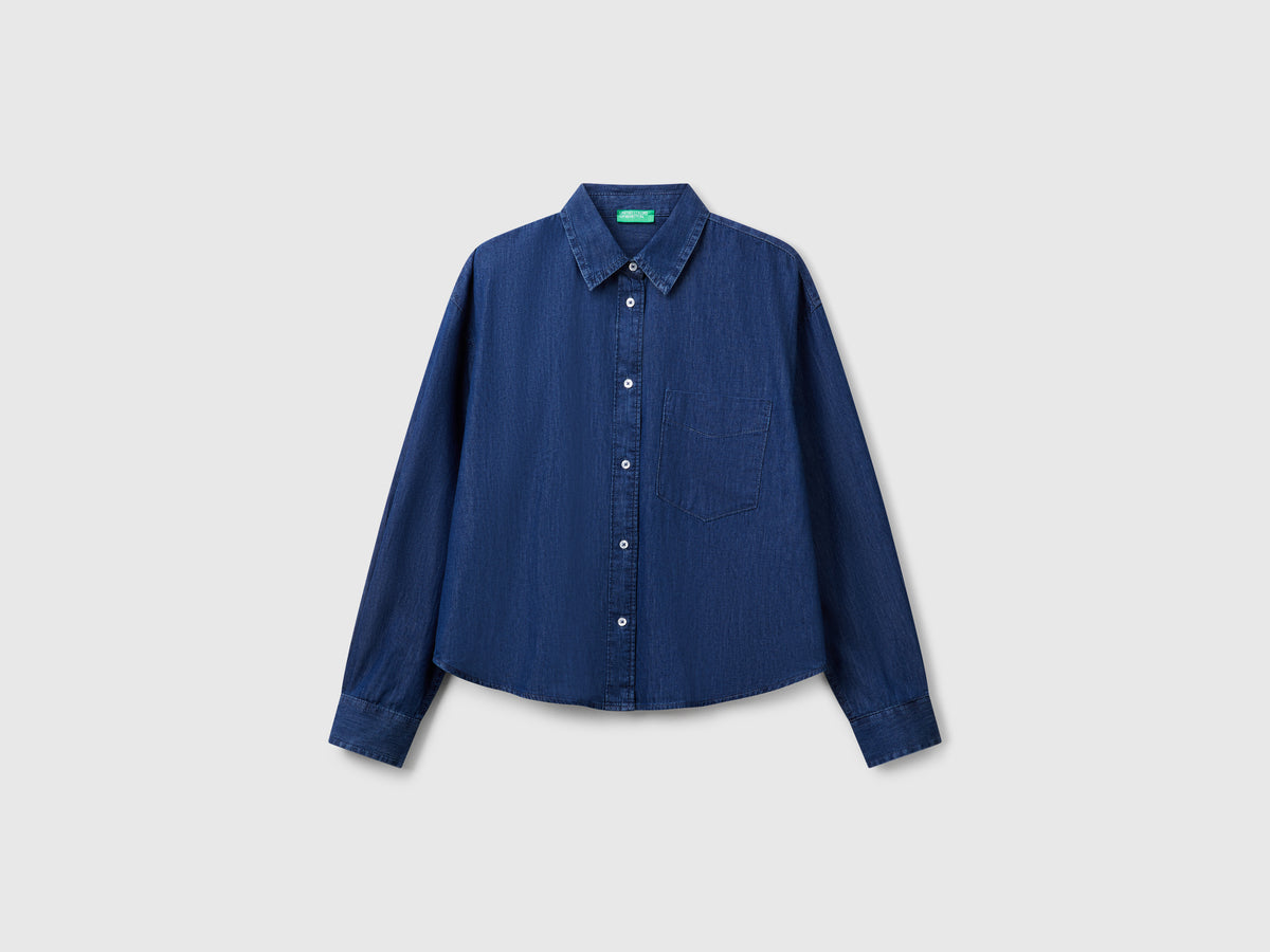 Camicia cropped in chambray
