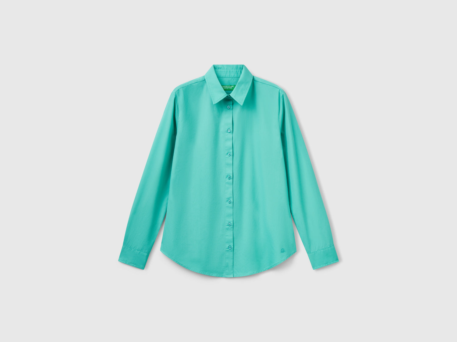 Camicia regular fit in cotone da donna verde acqua | Benetton Outlet