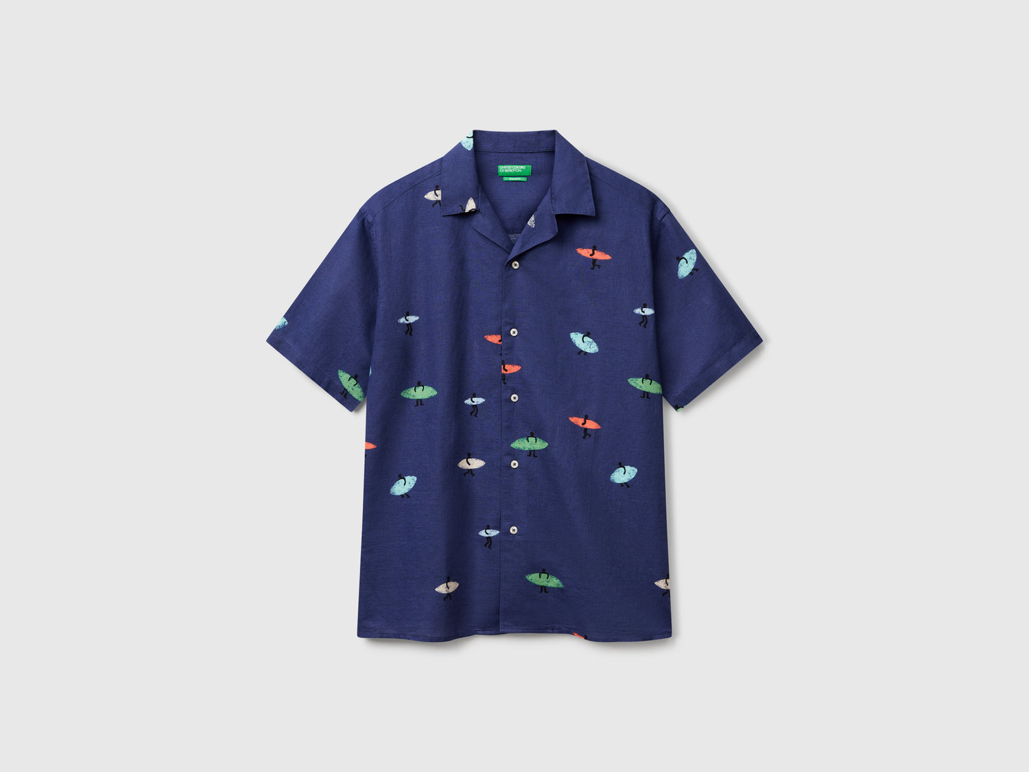 Camicia con stampa surf da uomo blu scuro | Benetton Outlet