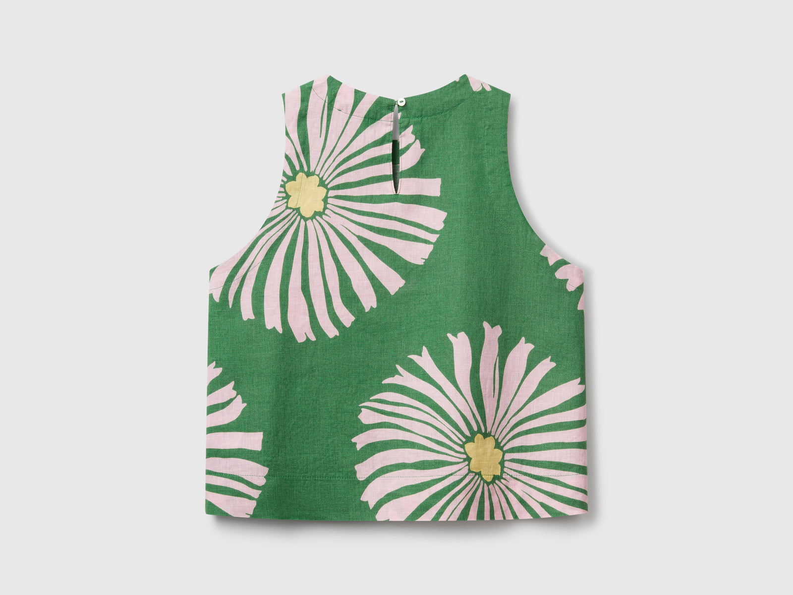 Printed top in pure linen da donna verde 2 | Benetton Outlet
