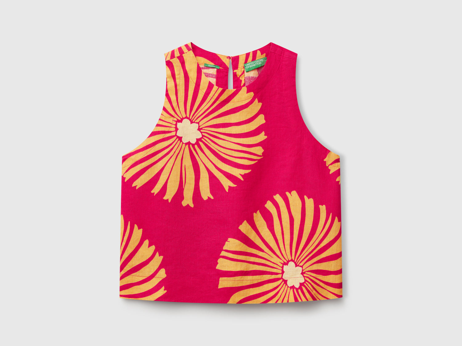 Printed top in pure linen da donna fucsia | Benetton Outlet