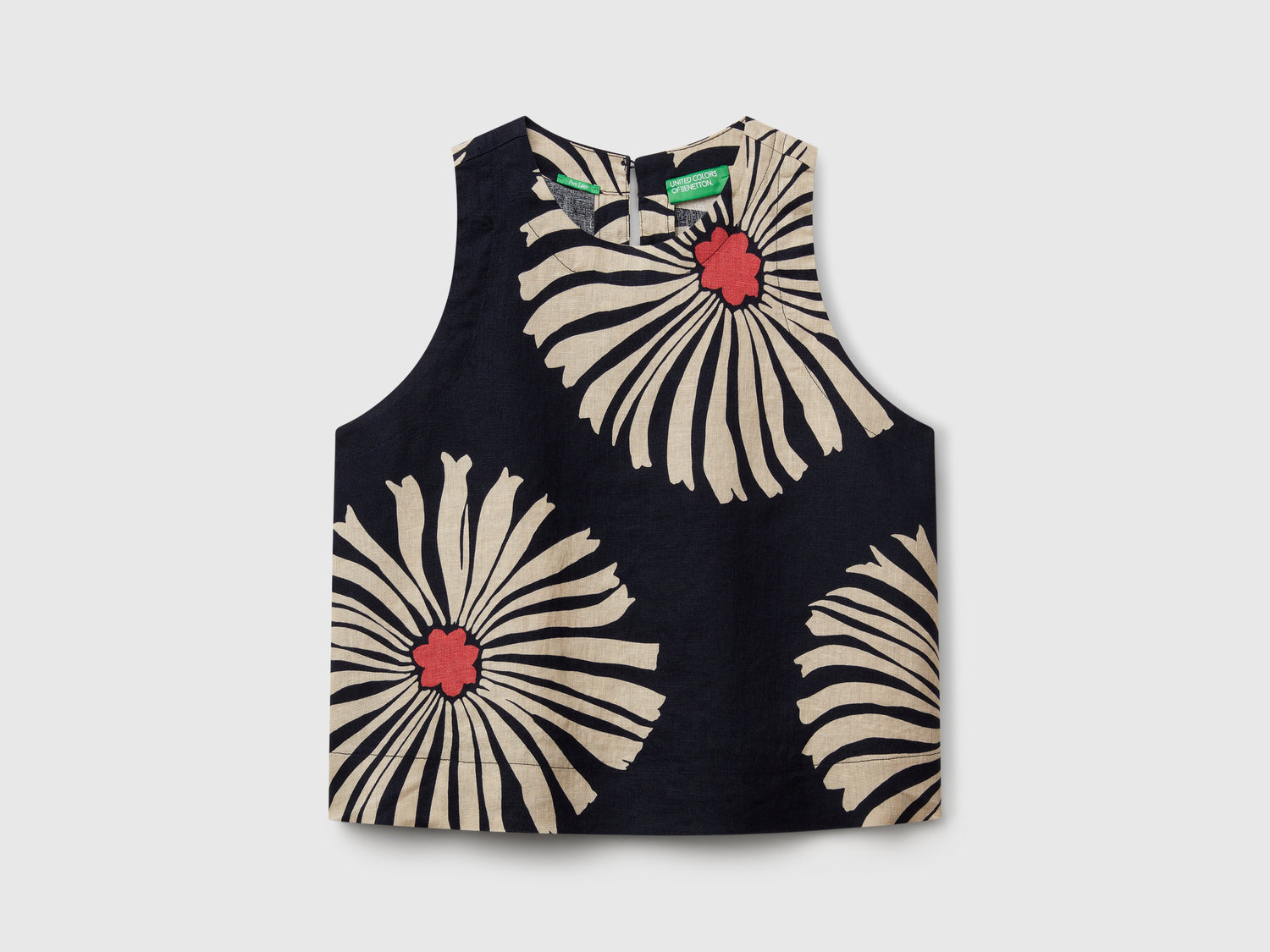 Printed top in pure linen da donna blu | Benetton Outlet