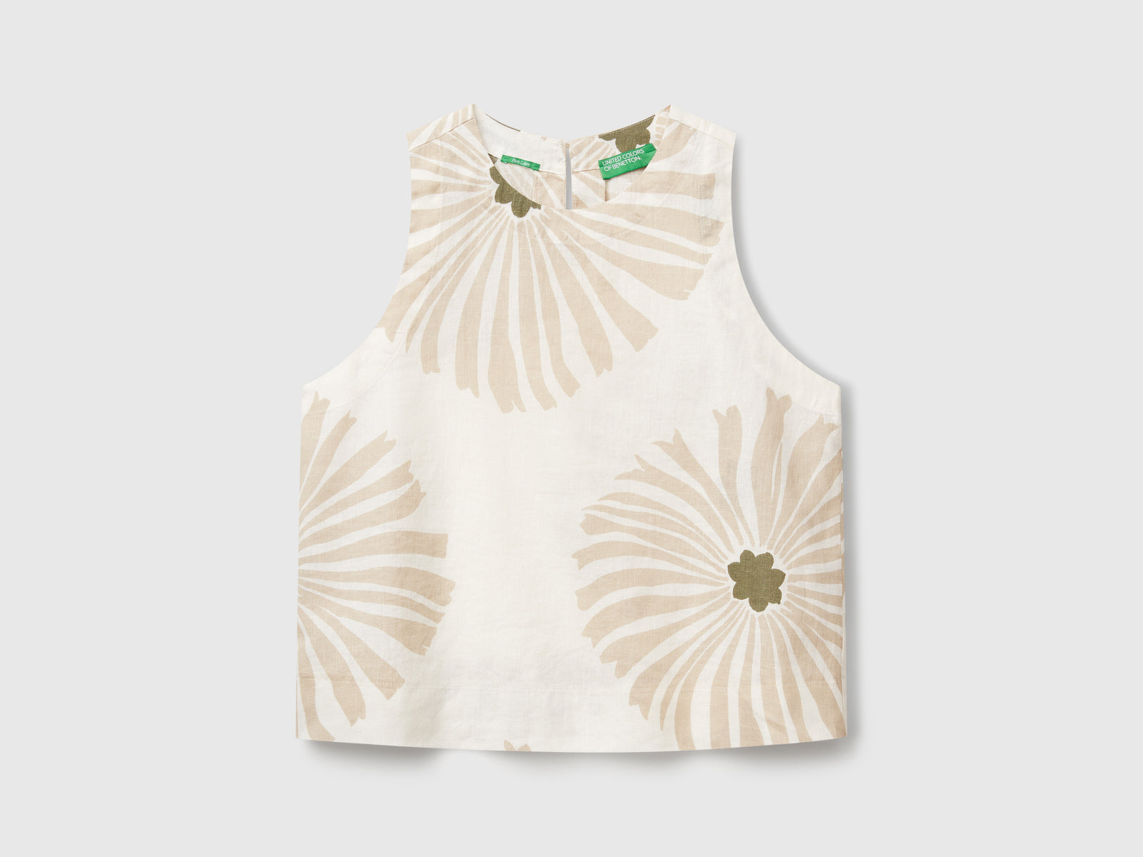 Top stampato in puro lino da donna bianco panna | Benetton Outlet