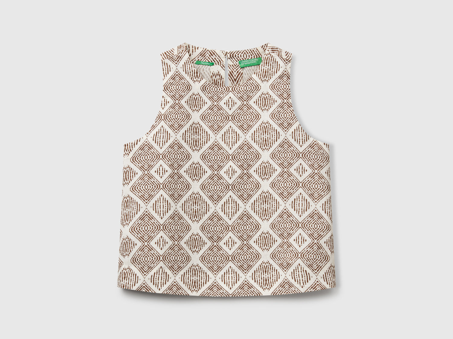 Printed top in pure linen da donna beige | Benetton Outlet
