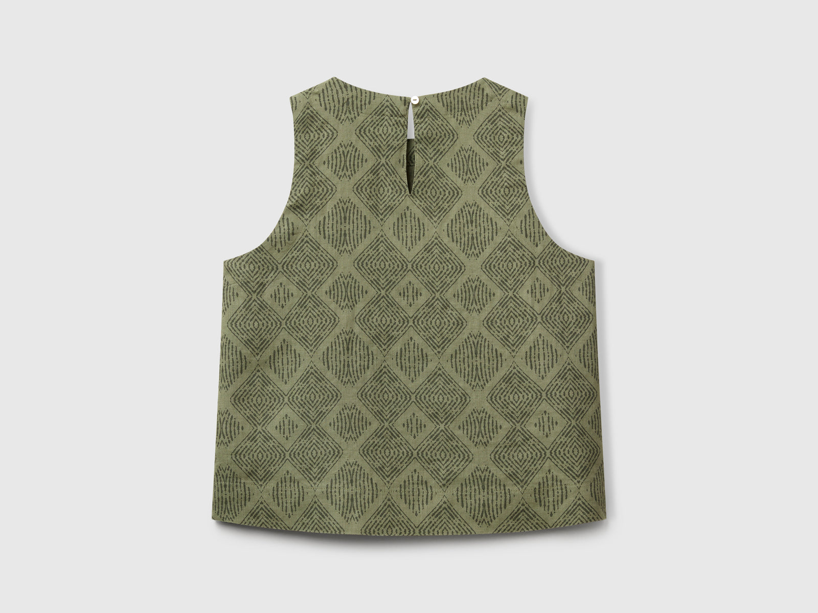 Printed top in pure linen da donna verde militare 2 | Benetton Outlet