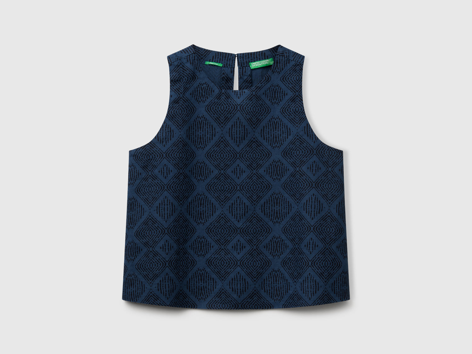 Top stampato in puro lino da donna blu | Benetton Outlet