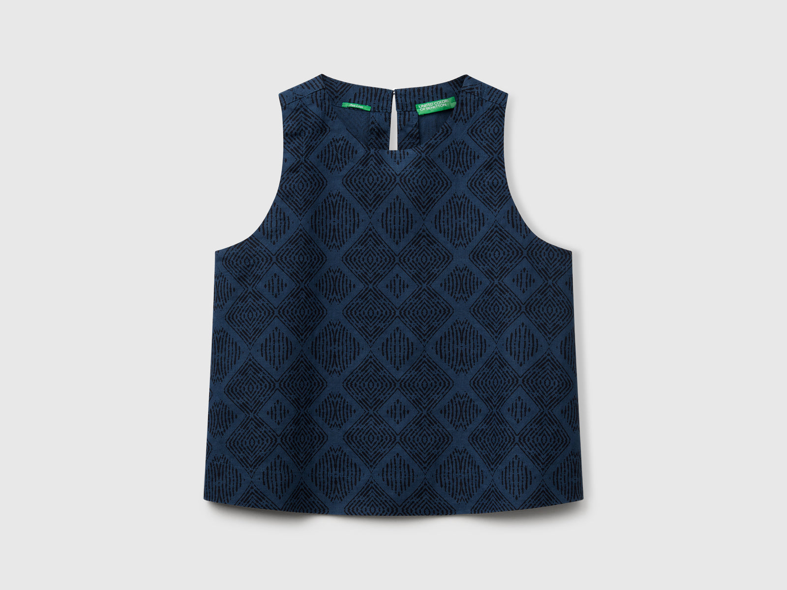 Top stampato in puro lino da donna blu | Benetton Outlet