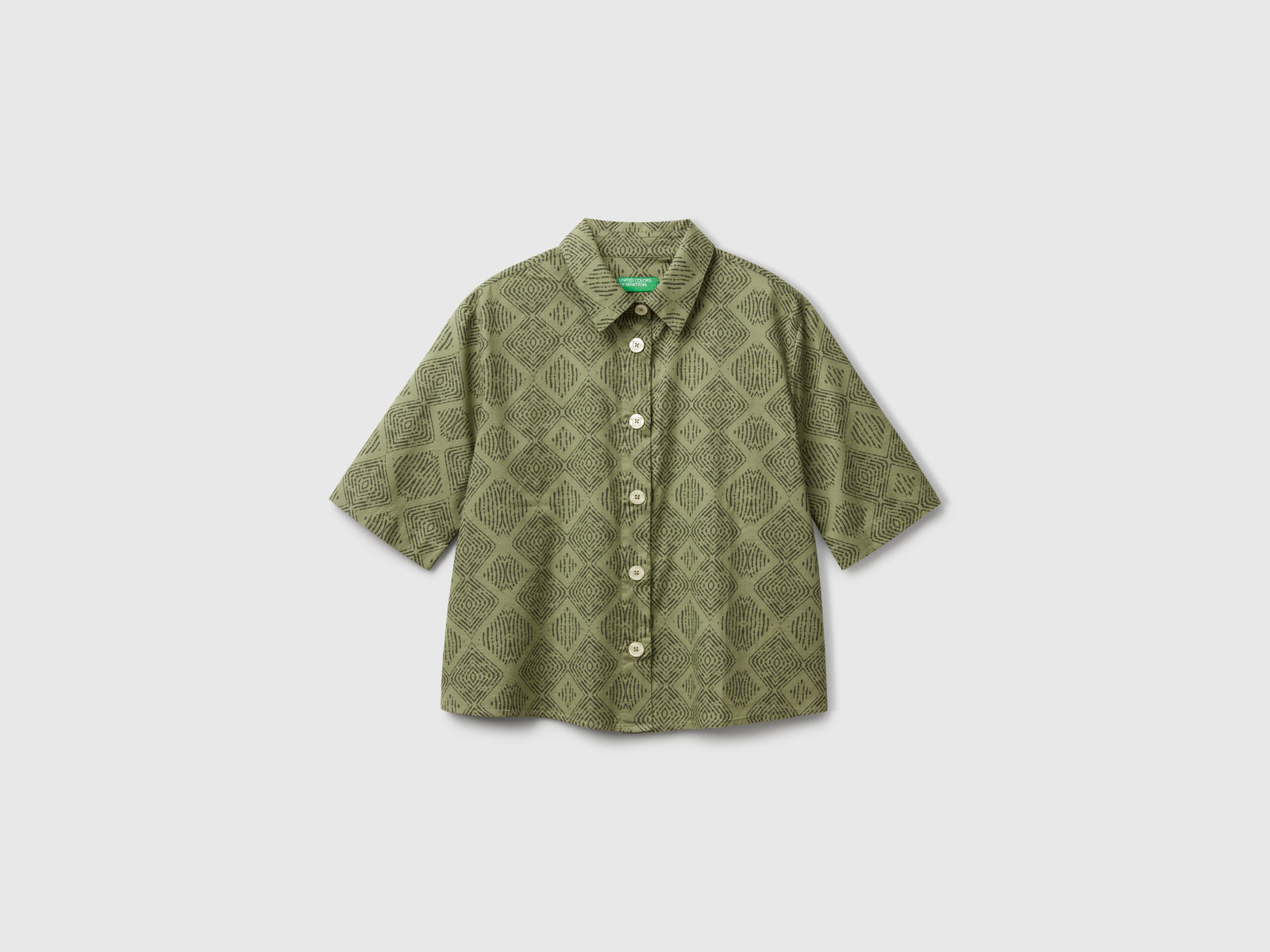 Patterned shirt in lightweight cotton da donna verde militare | Benetton Outlet