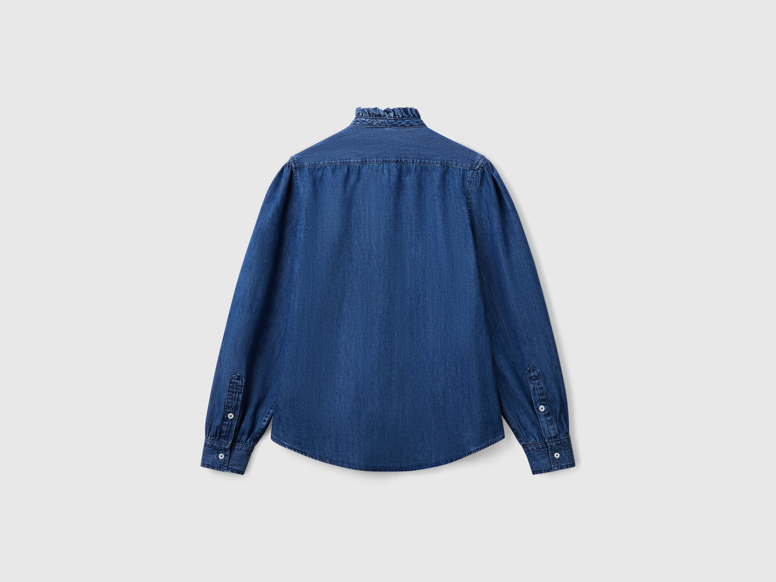 Shirt with ruffled collar da donna blu 2 | Benetton Outlet