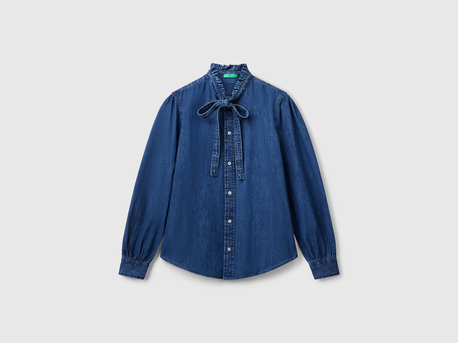 Shirt with ruffled collar da donna blu | Benetton Outlet