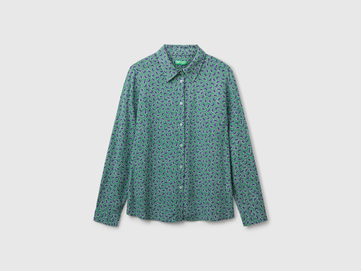 Camicia fantasia in viscosa da donna verde militare | Benetton Outlet