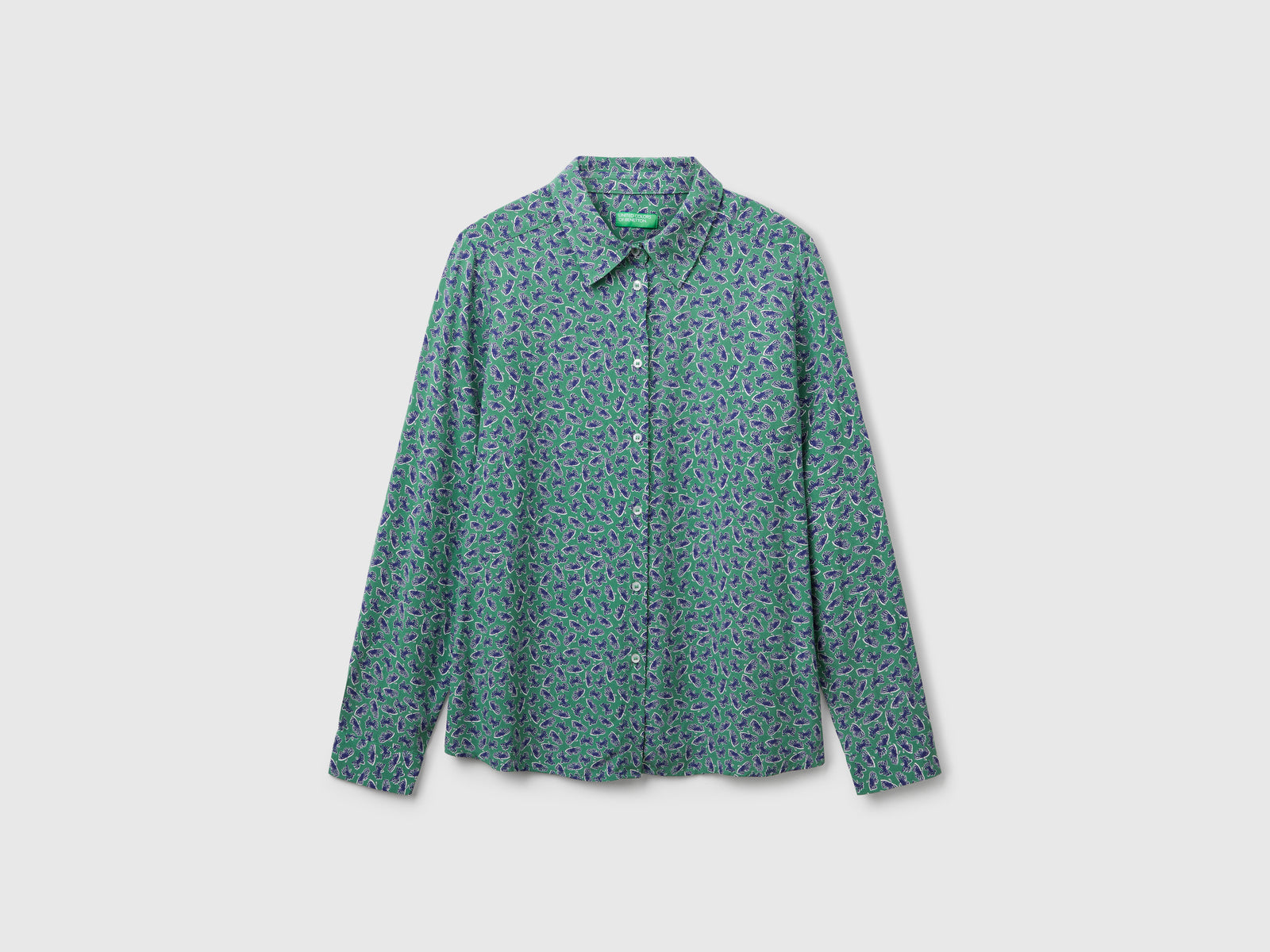 Camicia fantasia in viscosa da donna verde militare | Benetton Outlet