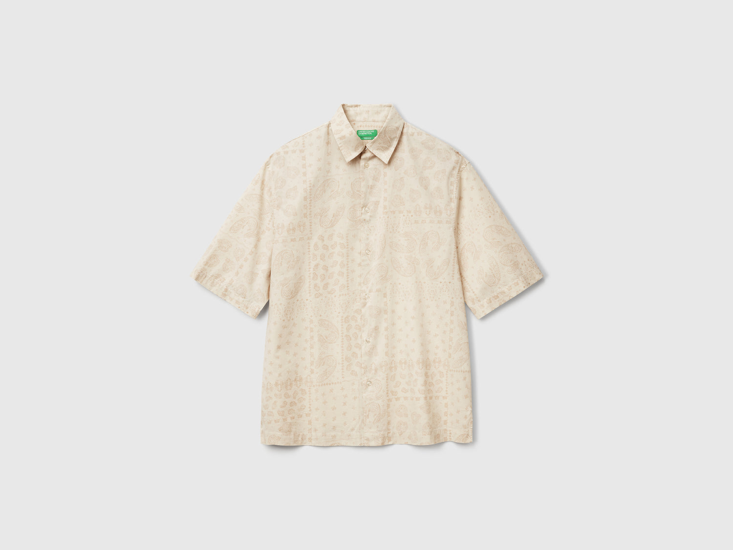 Camicia fantasia a manica corta da uomo beige | Benetton Outlet