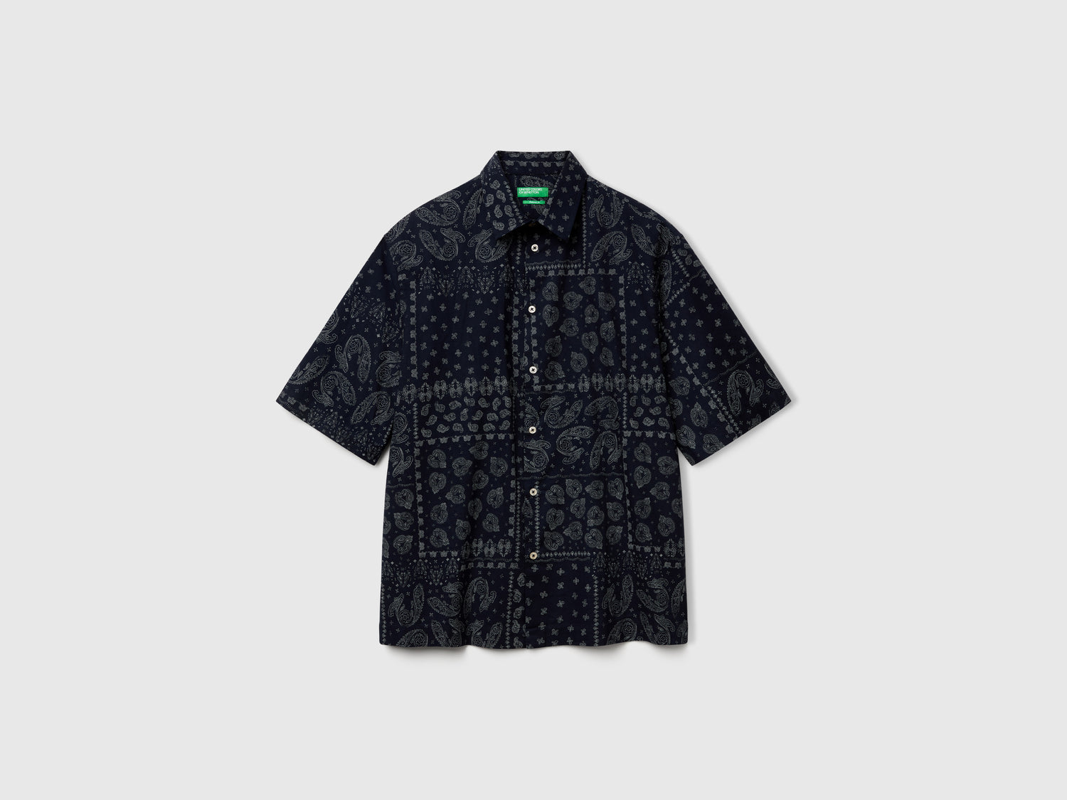 Camicia fantasia a manica corta da uomo blu scuro | Benetton Outlet