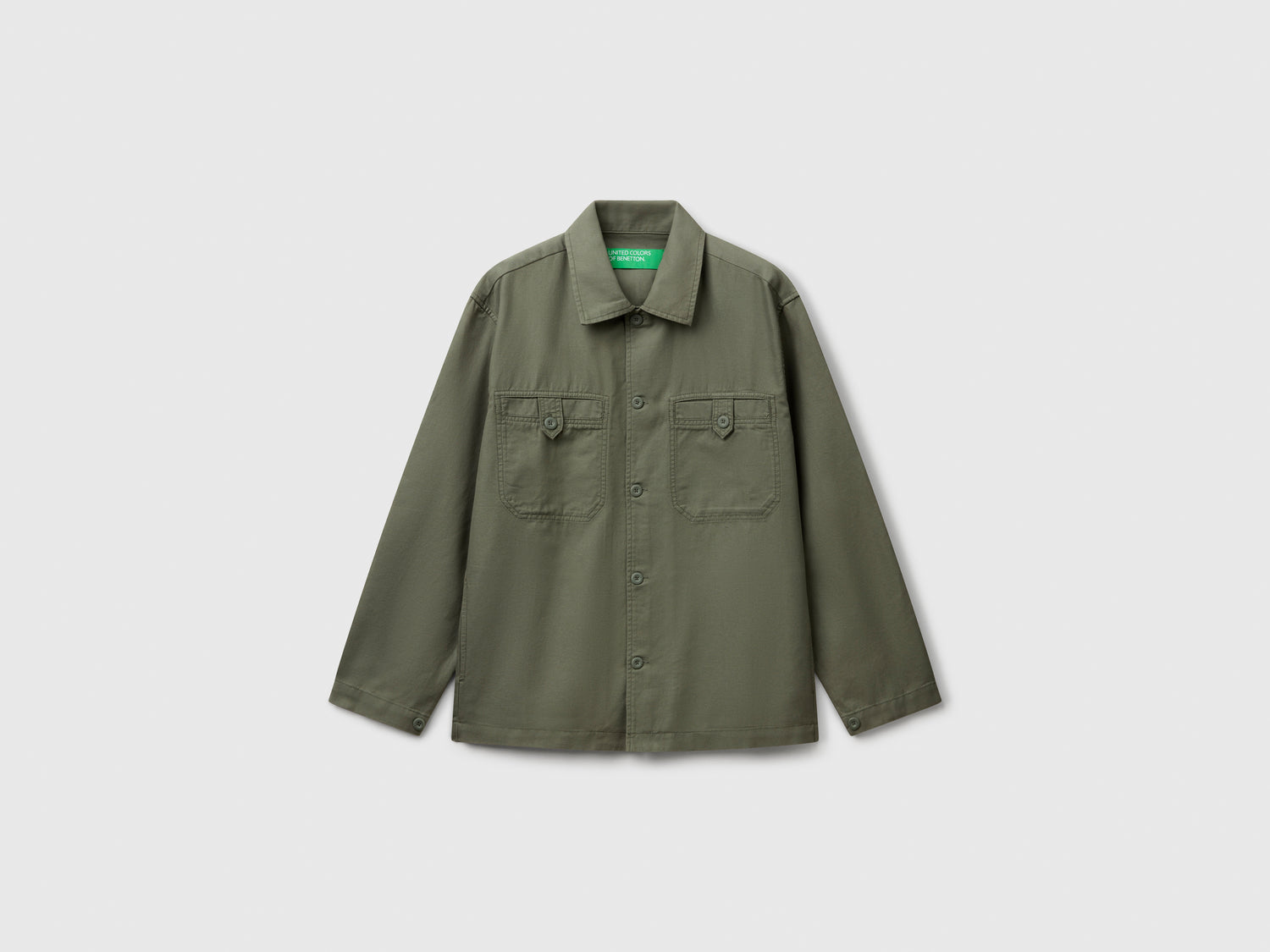Overshirt in misto lino da uomo verde militare | Benetton Outlet