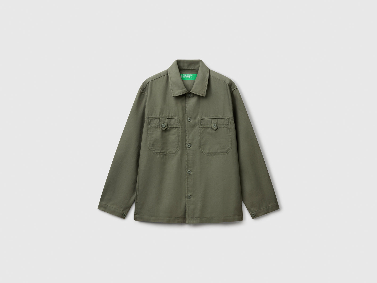 Overshirt in misto lino da uomo verde militare | Benetton Outlet