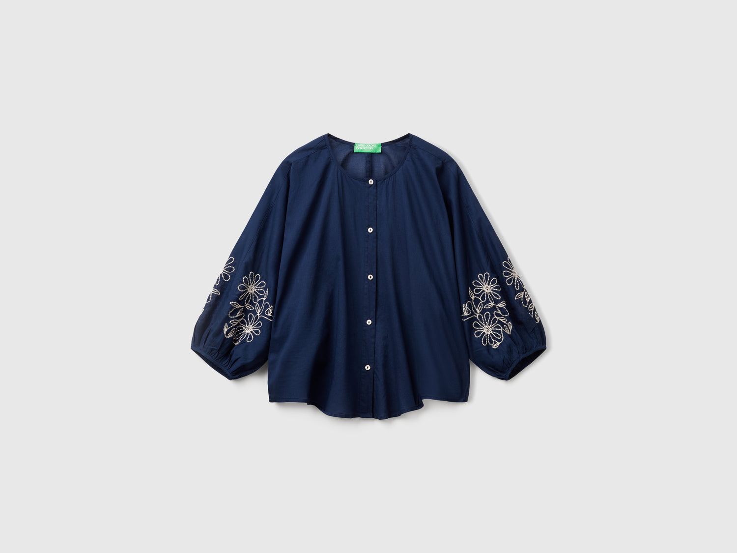 Blouse with floral embroidery da donna blu scuro | Benetton Outlet