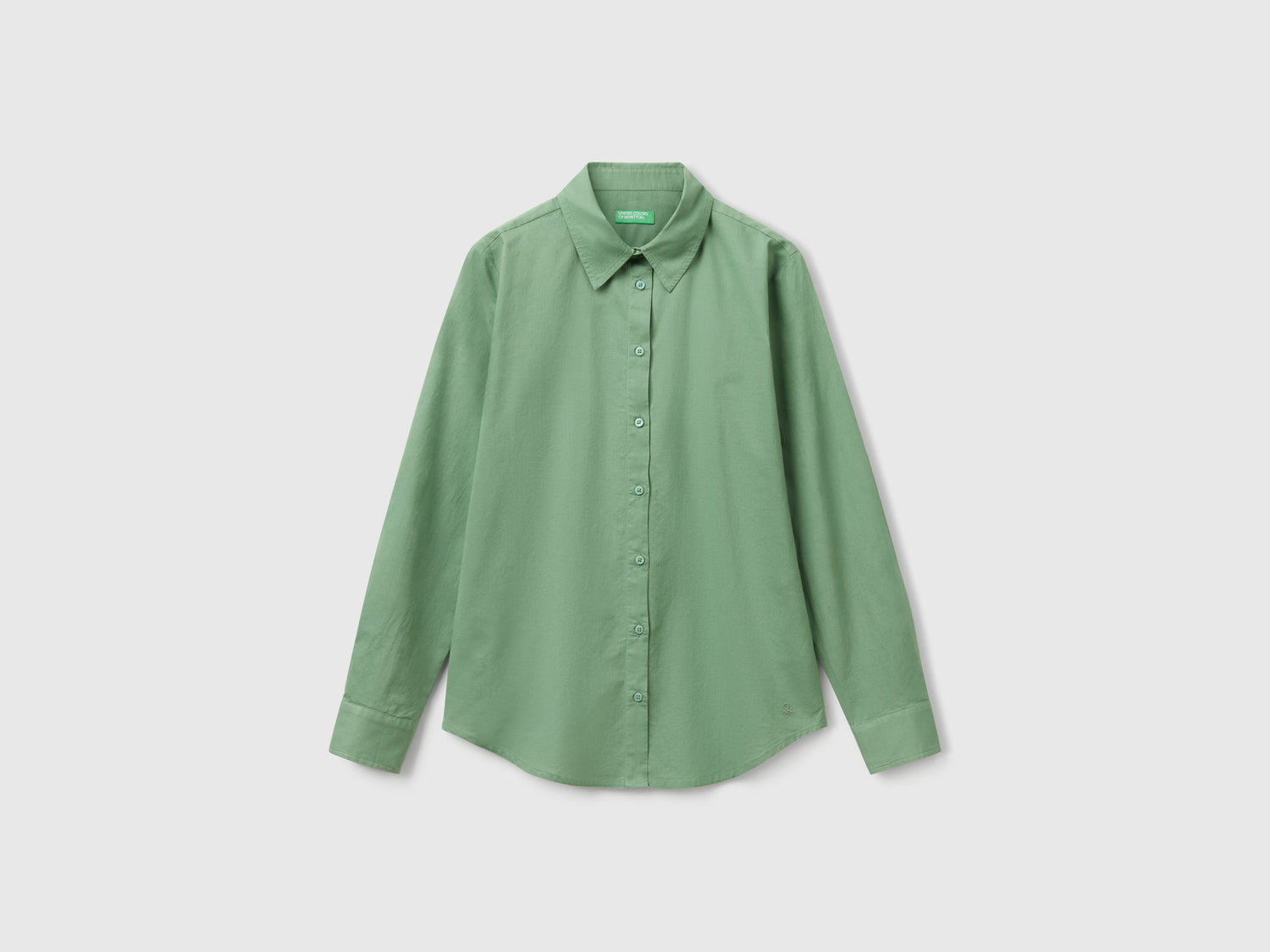 Camicia regular fit in cotone leggero da donna verde | Benetton Outlet