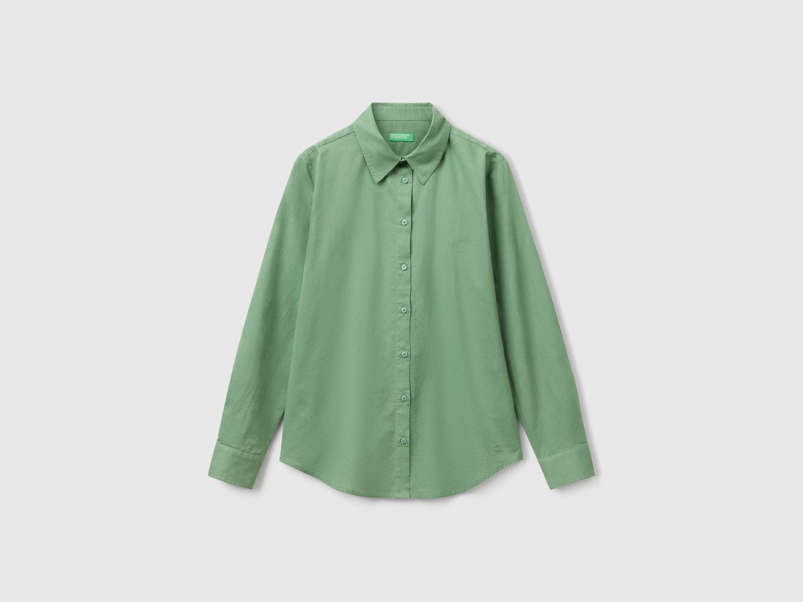 Camicia regular fit in cotone leggero da donna verde | Benetton Outlet