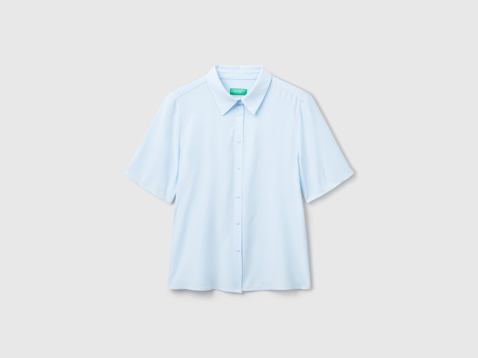 Camisa de viscosa con mangas 3/4 da donna celeste | Benetton Outlet