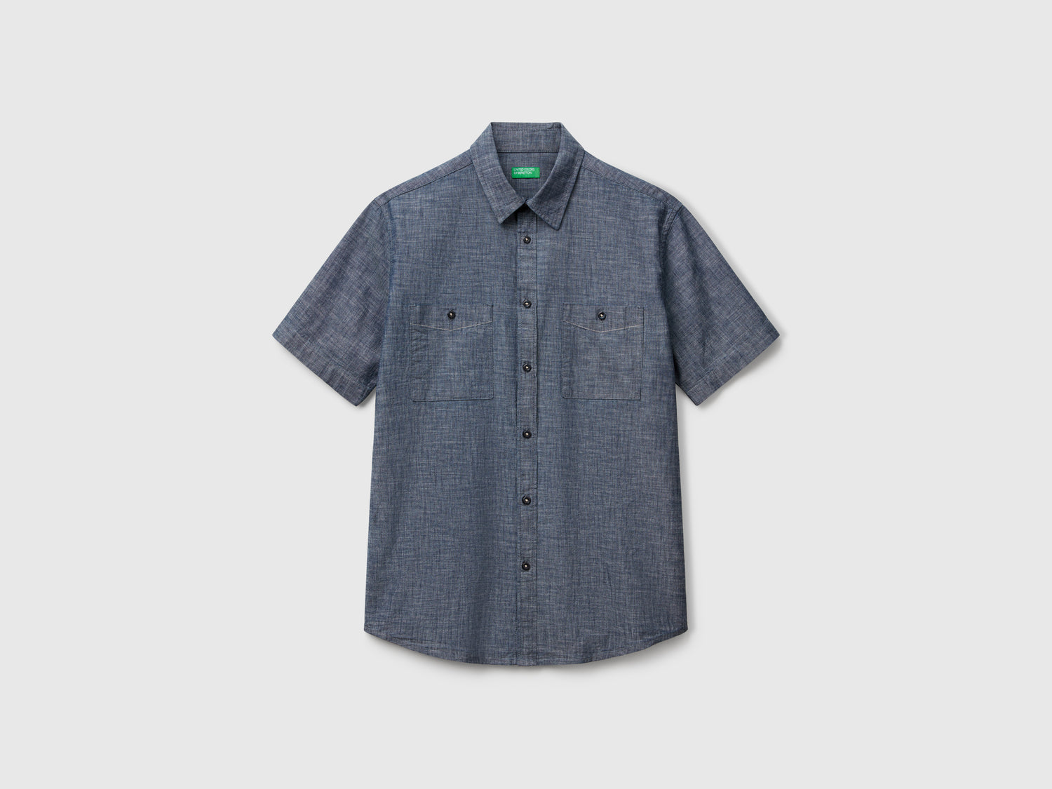 Camicia manica corta in chambray da uomo blu | Benetton Outlet