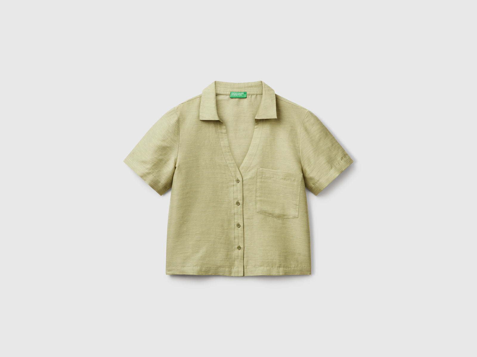 Striped linen blend shirt da donna verde oliva | Benetton Outlet