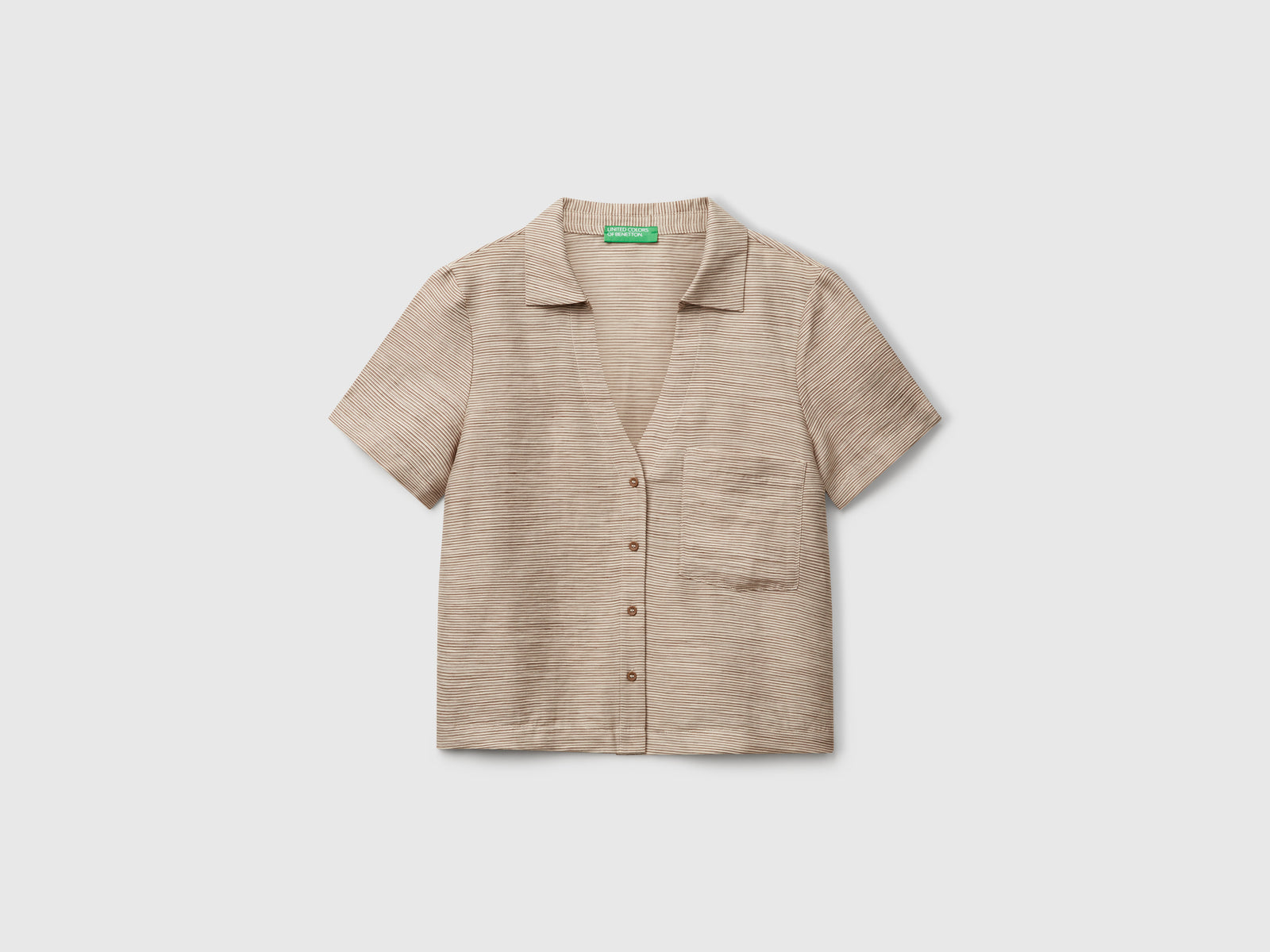 Camicia a righe in misto lino da donna marrone | Benetton Outlet
