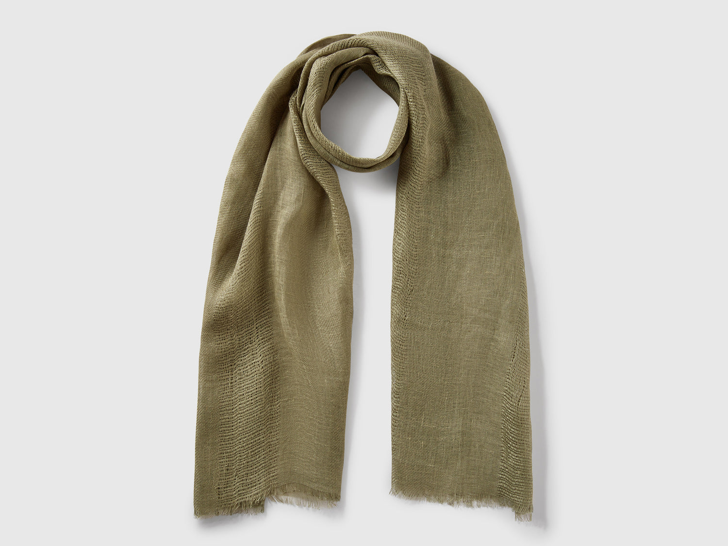 Lightweight pure linen scarf da donna verde oliva | Benetton Outlet