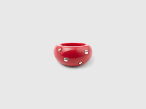 Anello mattone con strass e borchie