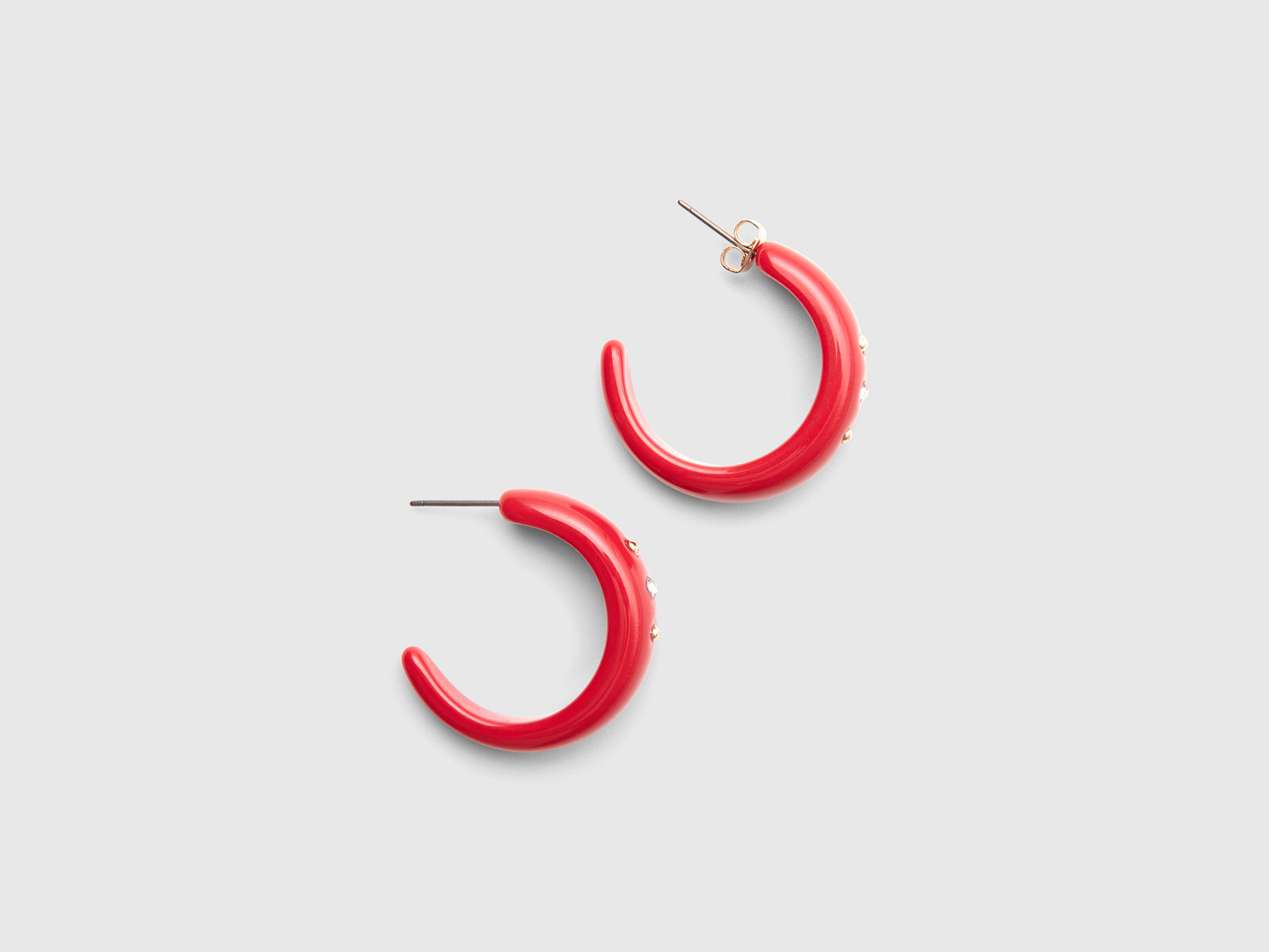 Brick hoop earrings with rhinestones and studs da donna rosso mattone 2 | Benetton Outlet