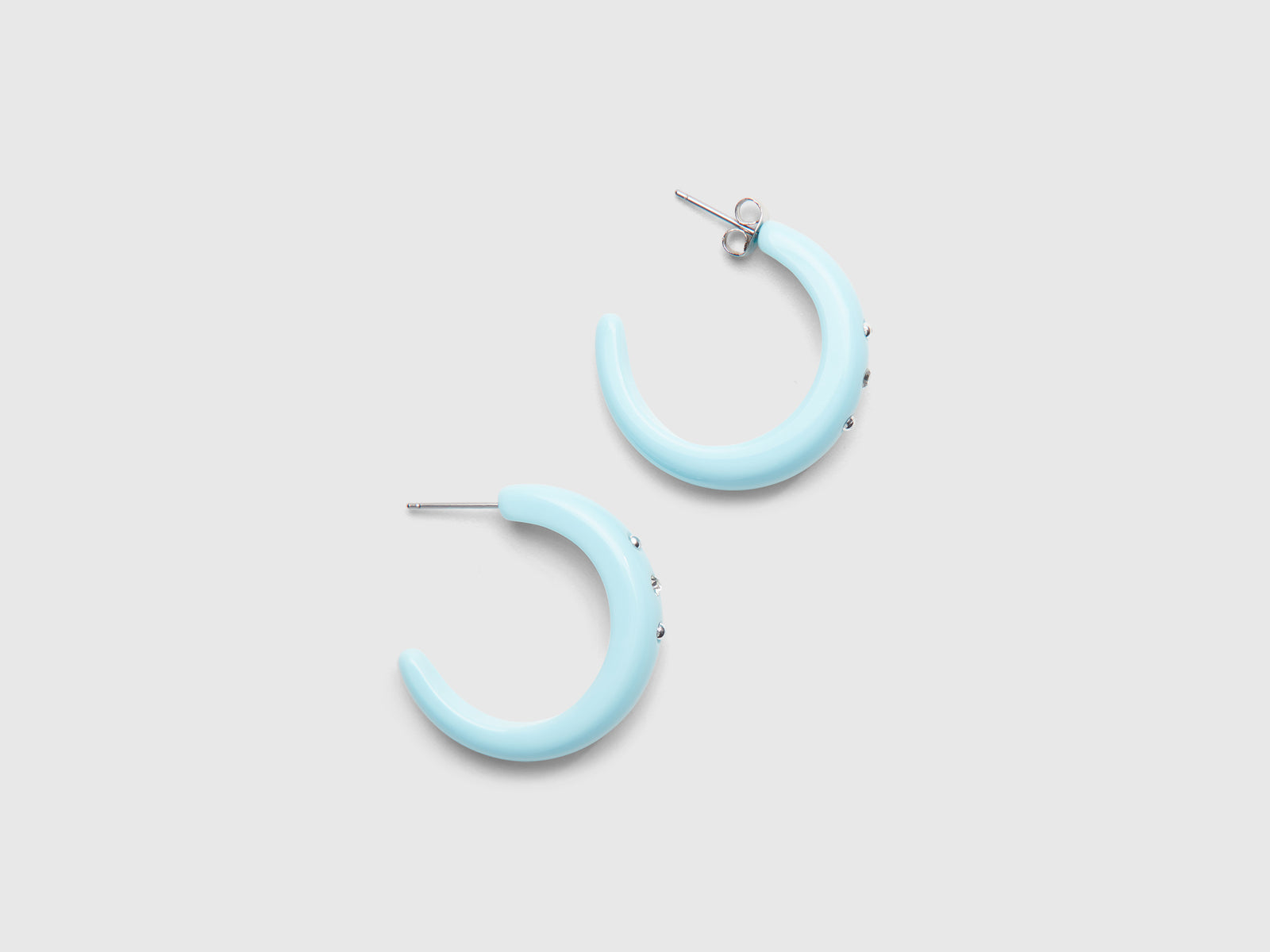 Hoop earrings with rhinestones and studs da donna verde acqua 2 | Benetton Outlet