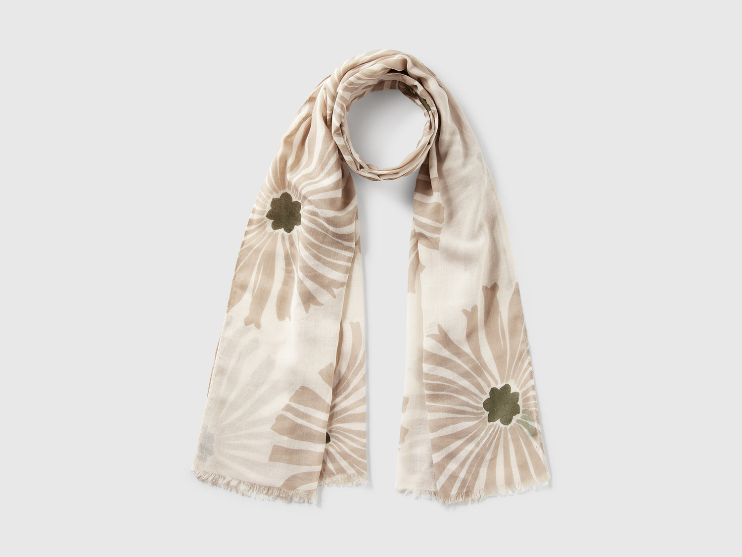 Patterned linen blend scarf da donna bianco panna | Benetton Outlet