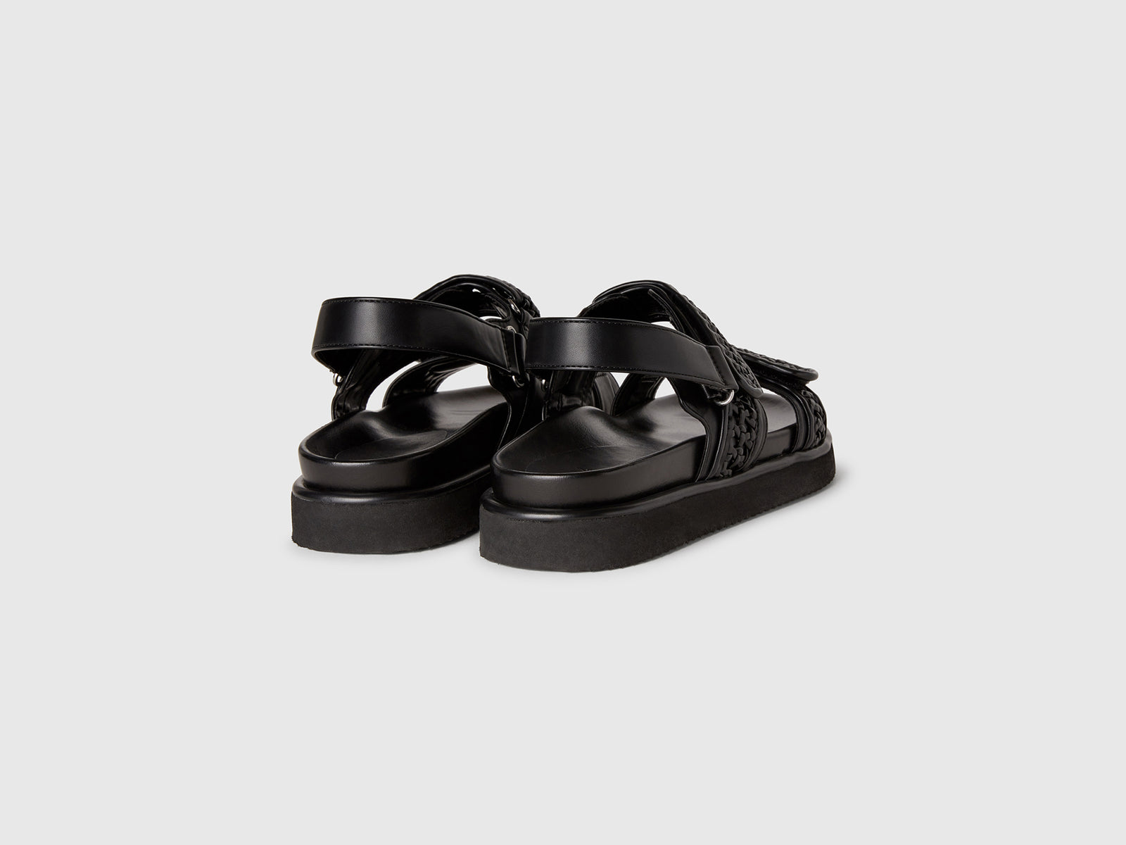 Sandali aperti in tessuto spalmato da donna nero 2 | Benetton Outlet