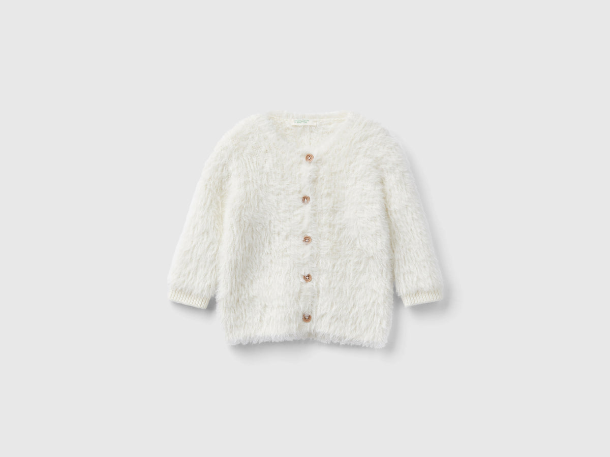 Cardigan girocollo effetto peloso