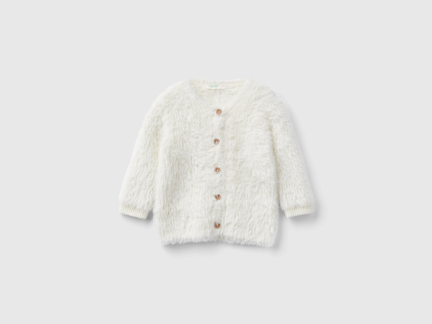 Furry-effect crew neck cardigan da neonato beige | Benetton Outlet