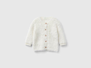 Cardigan girocollo effetto peloso