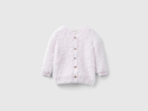 Cardigan girocollo effetto peloso