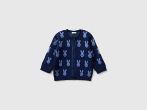 Cardigan with bunny inlay