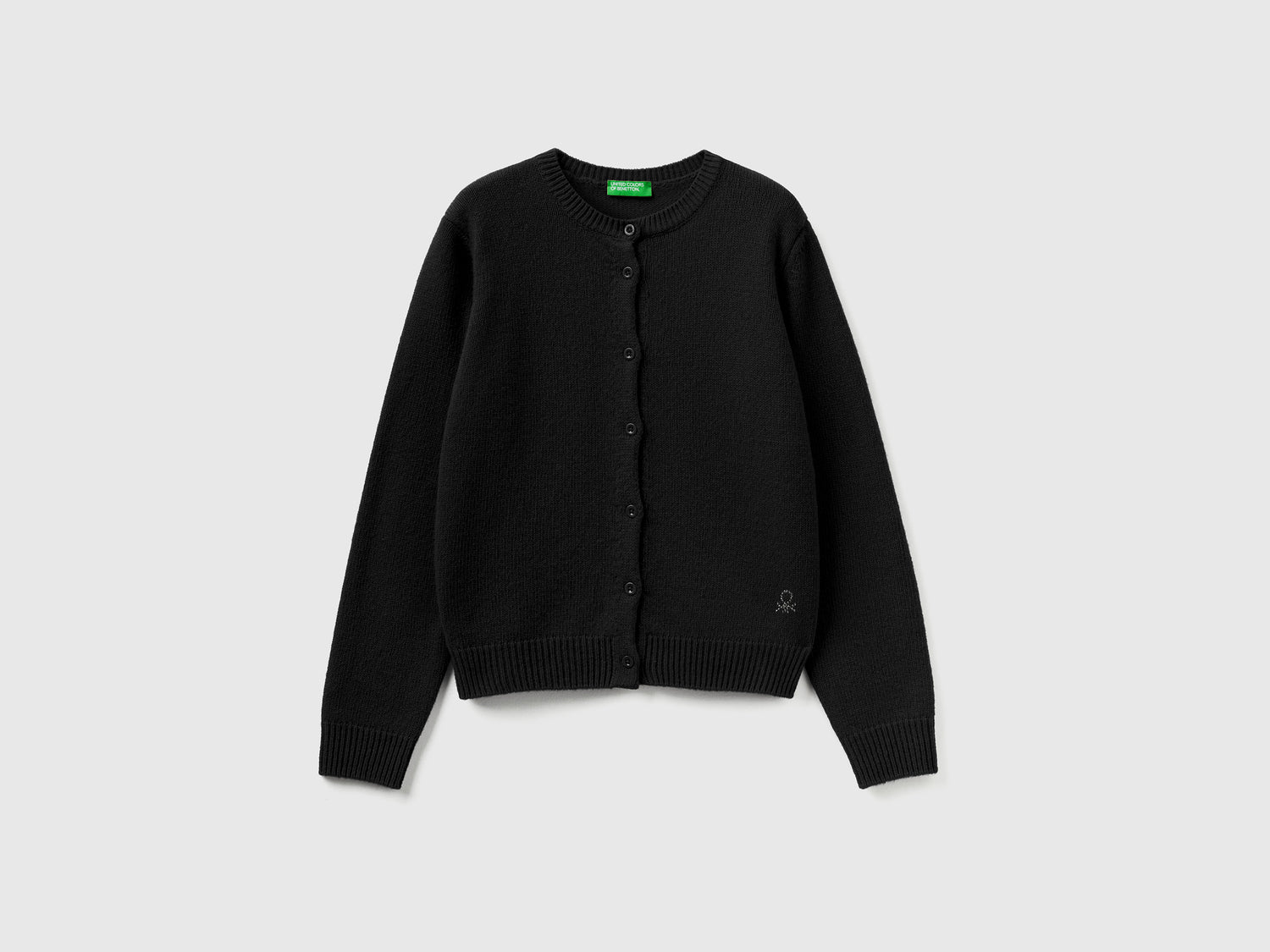 Cardigan girocollo con logo in strass da bambina nero | Benetton Outlet