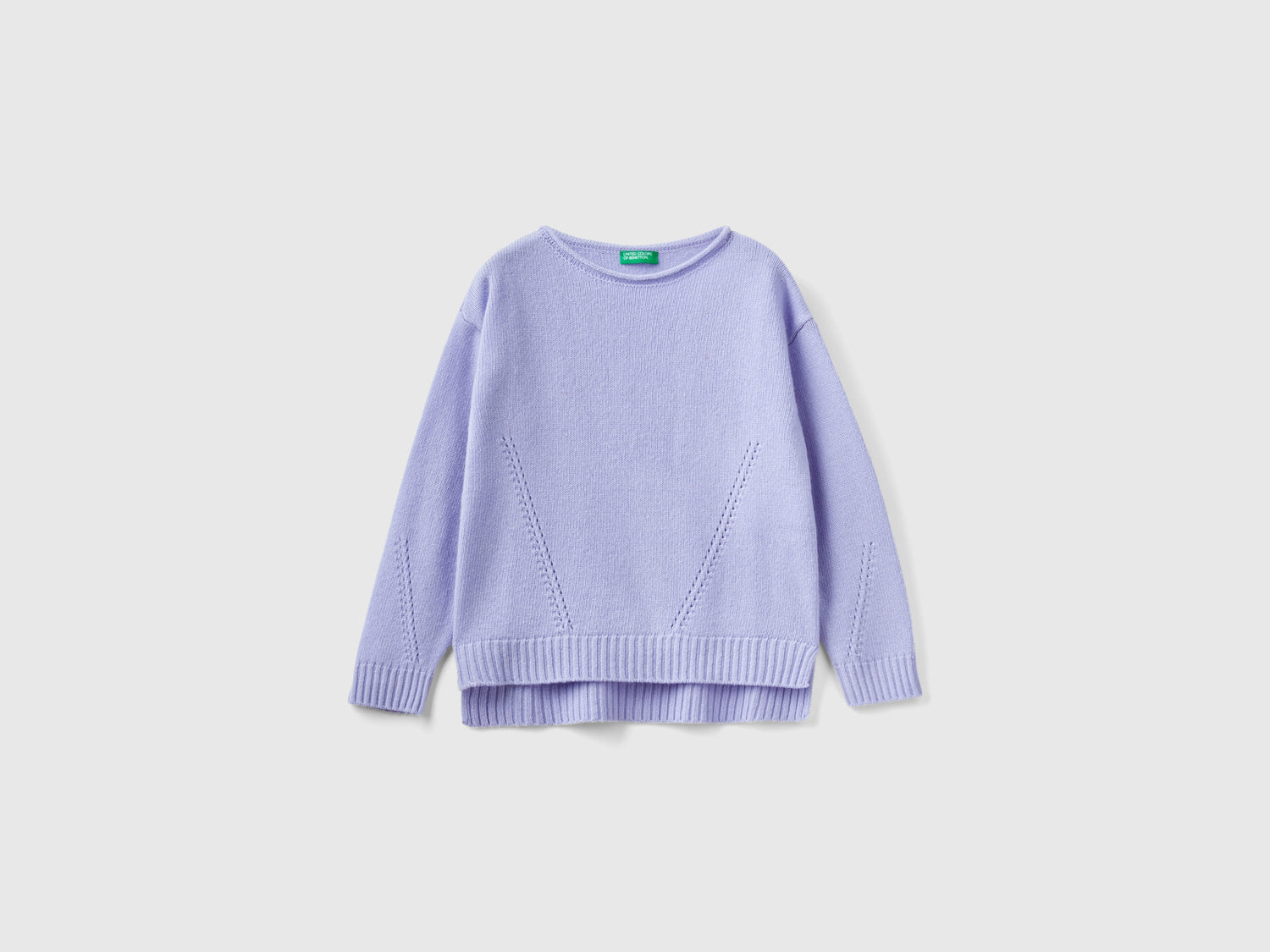 Maglia lavorata con giochi di punti da bambina lilla | Benetton Outlet