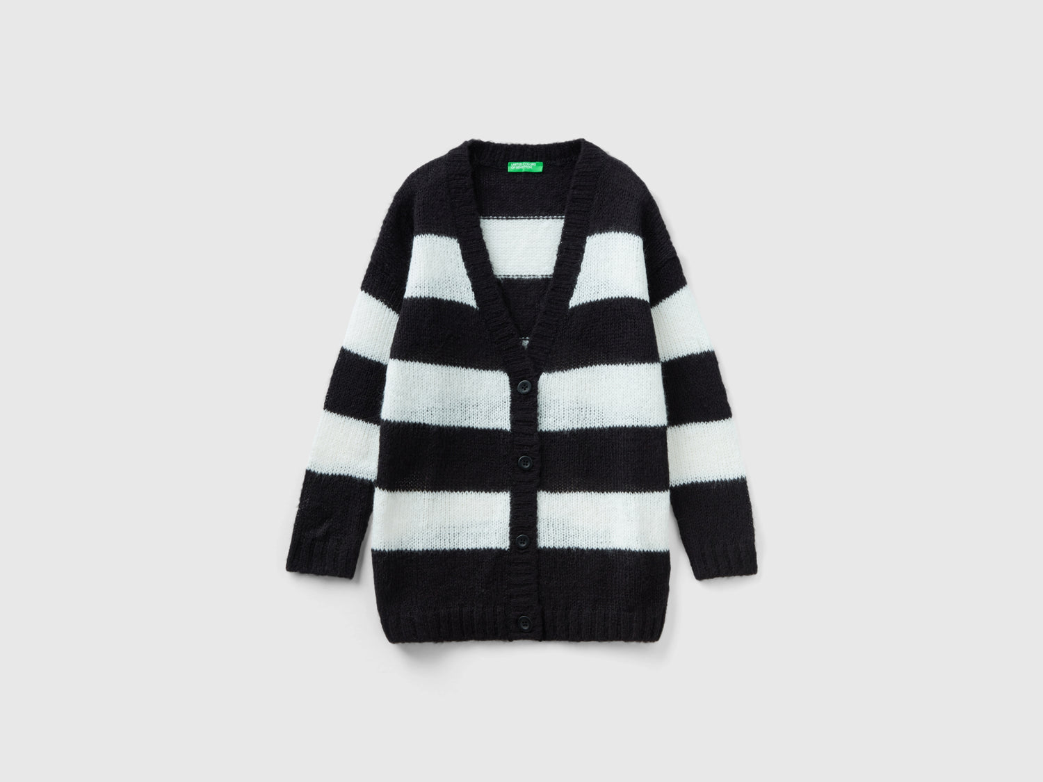 Cardigan a righe bicolor da bambina nero | Benetton Outlet