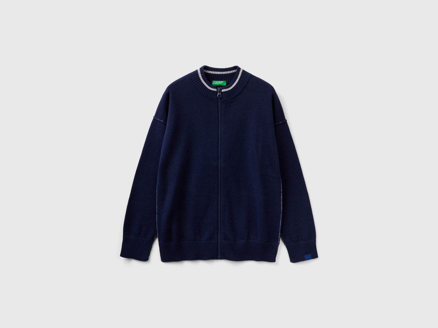 Cotton tricot zip-up cardigan da bambino blu scuro | Benetton Outlet
